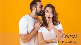  Presentation with reveal secret angels - Slide deck with man whispering secret or interesting background and a yellow colored foreground