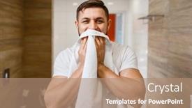  Presentation with hygiene - Slide set with man-wipes-his-face background and a coral colored foreground