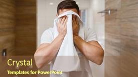  Presentation with hygiene - PPT theme featuring man-wipes-his-face background and a tawny brown colored foreground