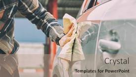  Presentation with car - Slide deck enhanced with man-wiping-his-car background and a coral colored foreground