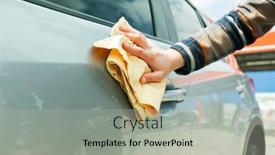  Presentation with car - Amazing PPT theme having man-wiping-his-car backdrop and a light gray colored foreground