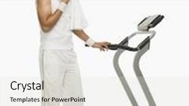  Presentation with treadmill - Audience pleasing PPT theme consisting of man wiping his face with a towel beside a treadmill backdrop and a lemonade colored foreground