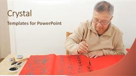  Presentation with chinese calligraphy - Presentation with man wiring chinese calligraphy background and a sky blue colored foreground