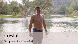  Presentation with sunset water seagull - Slides featuring man with a bare torso background and a soft green colored foreground