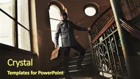  Presentation with vintage interior brick wall - Presentation theme enhanced with man with a briefcase in a vintage interior background and a wine colored foreground