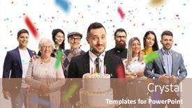  Presentation with birthday cake - Presentation enhanced with man-with-a-cake-celebrating background and a coral colored foreground