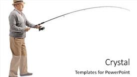  Presentation with greeiting show man - Audience pleasing slide deck consisting of man with a fishing rod backdrop and a white colored foreground