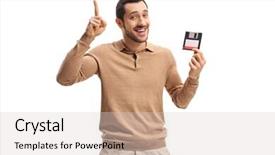  Presentation with dr holding ipad - Presentation theme having man with a floppy disk background and a lemonade colored foreground