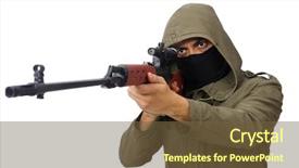  Presentation with charging gun man hands charging - Presentation theme with man with a gun isolated background and a tawny brown colored foreground