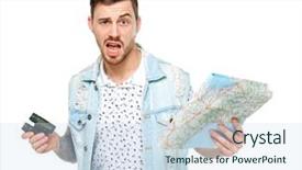  Presentation with map - Beautiful slide deck featuring man with a map front backdrop and a sky blue colored foreground