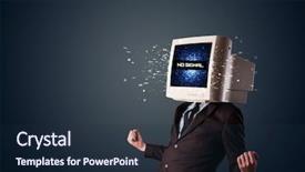  Presentation with man head in hands - PPT theme having man with a monitor head background and a  colored foreground
