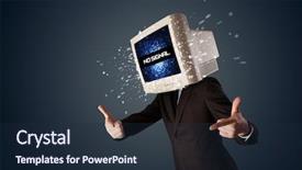  Presentation with man head in hands - Amazing theme having man with a monitor head backdrop and a  colored foreground