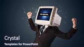  Presentation with man head in hands - Presentation having man with a monitor head background and a wine colored foreground