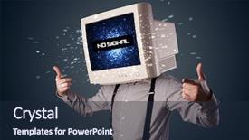  Presentation with man head in hands - Amazing presentation design having man with a monitor head backdrop and a  colored foreground