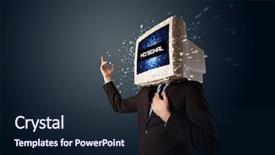  Presentation with head - Amazing presentation design having man with a monitor head backdrop and a  colored foreground