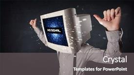  Presentation with head - PPT layouts consisting of man with a monitor head background and a  colored foreground