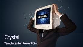  Presentation with man head in hands - Cool new slides with man with a monitor head backdrop and a wine colored foreground