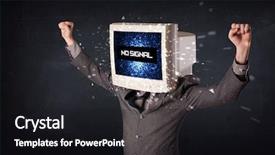  Presentation with man head in hands - PPT layouts consisting of man with a monitor head background and a  colored foreground