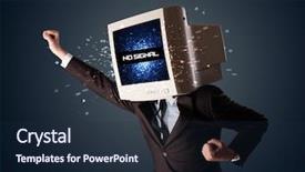  Presentation with head - Beautiful slides featuring man with a monitor head backdrop and a  colored foreground