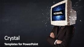  Presentation with head - Audience pleasing slide deck consisting of man with a monitor head backdrop and a  colored foreground