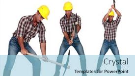  Presentation with old wite man and his music - Slide set with hand holding sun flower seeds background and a sky blue colored foreground