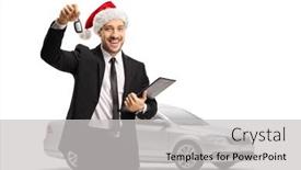  Presentation with brand - Cool new PPT layouts with man-with-a-santa-claus backdrop and a light gray colored foreground