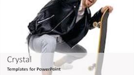  Presentation with trousers - PPT layouts having man with a skateboard a guy in stylish clothes and trousers posing with a board for skating front view isolated on white background collection of sports people background and a white colored foreground