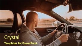  Presentation with driving - Presentation theme featuring man-with-a-sunglasses-driving and a tawny brown colored foreground
