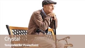  Presentation with man sitting bench - Presentation theme consisting of man with a walking cane background and a coral colored foreground