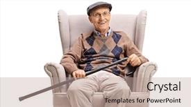  Presentation with cane - Slide deck with man with a walking cane background and a mint green colored foreground