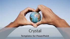  Presentation with hands heart - Beautiful slide set featuring man with a world globe backdrop and a light blue colored foreground