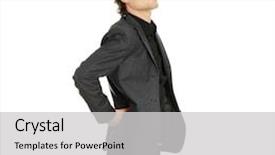  Presentation with back pain - Slide deck with man with back pain isolated on white background and a light gray colored foreground