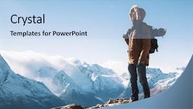  Presentation with winter weather - Amazing theme having man with backpack trekking backdrop and a light blue colored foreground