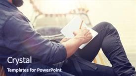  Presentation with inspiration - PPT layouts with man with bag writing background and a navy blue colored foreground