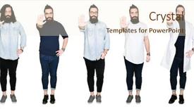  Presentation with vernier caliper bearing isolated - Presentation theme featuring man with beard and long background and a  colored foreground