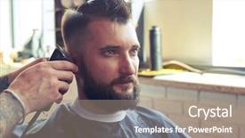  Presentation with beard - Amazing theme having man with beard in barber backdrop and a gray colored foreground