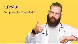  Presentation with being new doctor - Beautiful slide deck featuring man with beard wearing medical backdrop and a  colored foreground