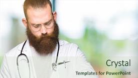  Presentation with beard - Presentation design enhanced with man with beard wearing medical background and a  colored foreground
