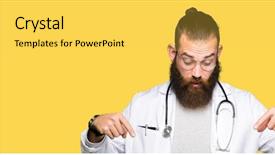  Presentation with being new doctor - Audience pleasing presentation theme consisting of man with beard wearing medical backdrop and a yellow colored foreground