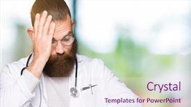  Presentation with being new doctor - PPT theme having man with beard wearing medical background and a sky blue colored foreground