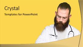  Presentation with being new doctor - Colorful PPT theme enhanced with man with beard wearing medical backdrop and a  colored foreground