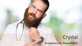  Presentation with being new doctor - Slide deck having man with beard wearing medical background and a coral colored foreground