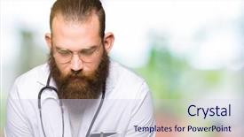  Presentation with stomach disease - Slide set featuring man with beard wearing medical background and a lemonade colored foreground