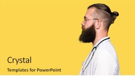  Presentation with being new doctor - Slide set consisting of man with beard wearing medical background and a  colored foreground