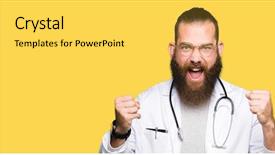  Presentation with medical concept - Colorful slide set enhanced with man with beard wearing medical backdrop and a yellow colored foreground