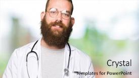  Presentation with being new doctor - Cool new slide set with man with beard wearing medical backdrop and a white colored foreground