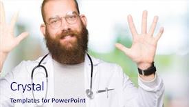  Presentation with being new doctor - Presentation design enhanced with man with beard wearing medical background and a  colored foreground