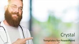  Presentation with medical smiling doctor - Presentation consisting of man with beard wearing medical background and a mint green colored foreground