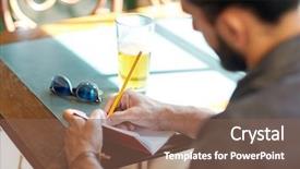  Presentation with inspiration - Cool new PPT theme with man with beer writing backdrop and a violet colored foreground