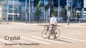  Presentation with people street - Presentation theme enhanced with crossing crosswalk on city street background and a lemonade colored foreground